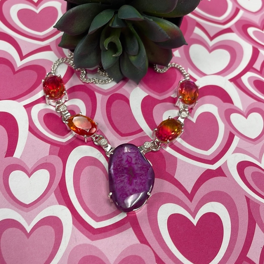 Purple Quartz & Tourmaline Silver Necklace
